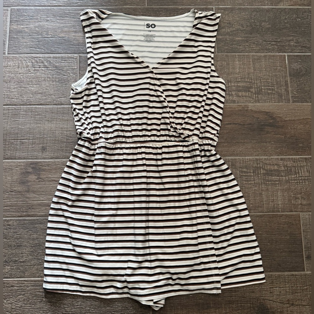 SO Black and White Striped Romper